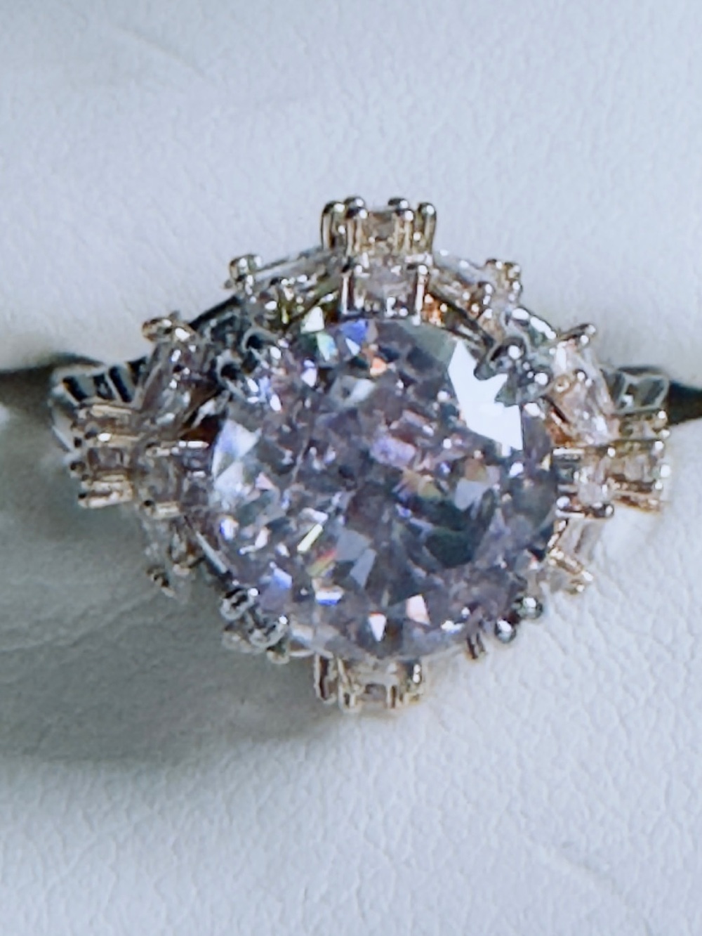 Silver-Tone Round Cubic Zirconia Halo Adjustable Ring
